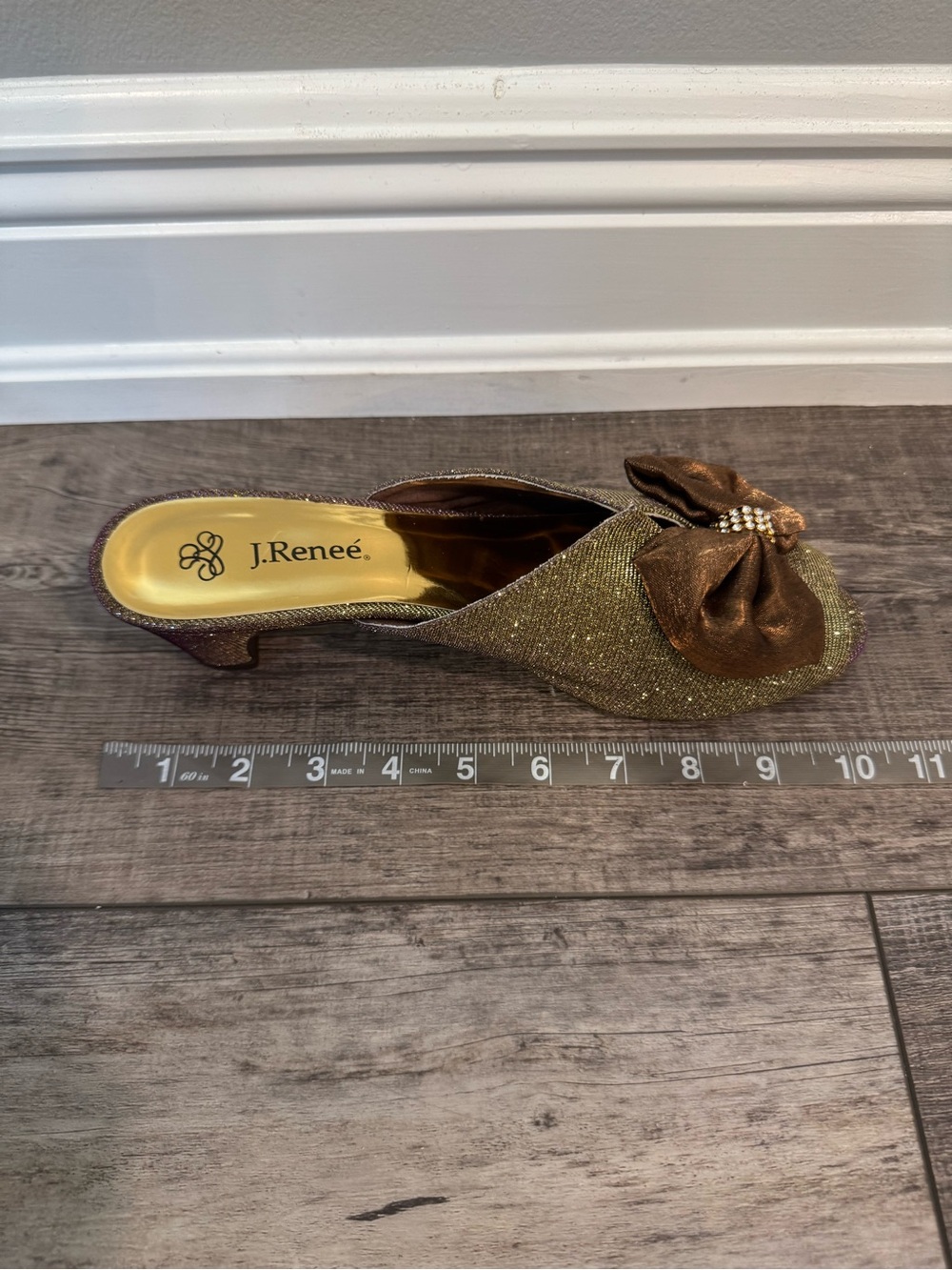 J.Renee Gold Glitter and Purple Hued Bow Peep-Toe Heels - Picture 12 of 12